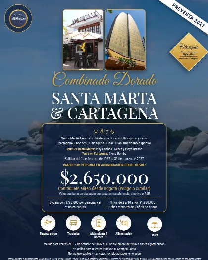 Promoción Santa Marta y Cartagena, 8 días · 7 noches