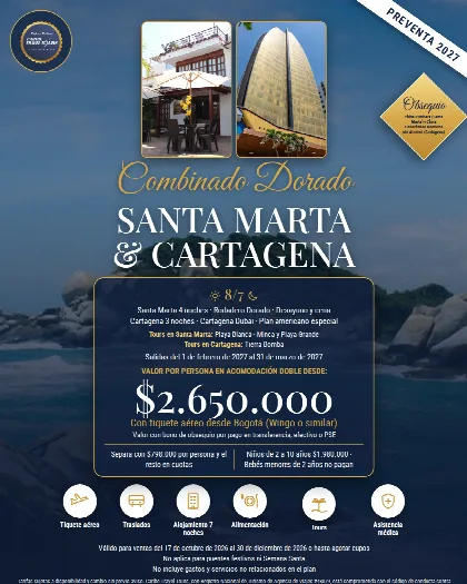 Promoción Santa Marta y Cartagena, 8 días · 7 noches