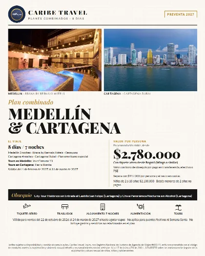 Promoción Medellín y Cartagena, 8 días · 7 noches