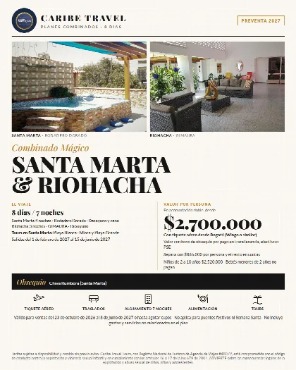 Promoción Santa Marta y Riohacha, 8 días · 7 noches