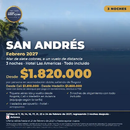 Promoción San Andrés, 4 días · 3 noches