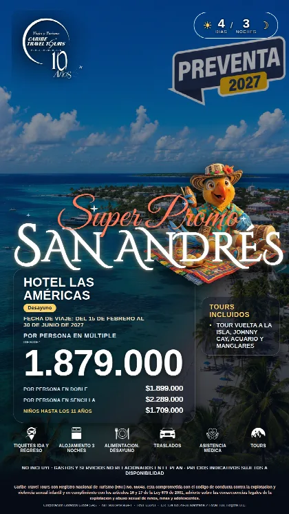 Promoción San Andrés, 4 días · 3 noches