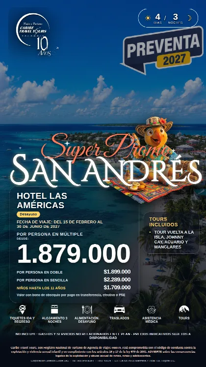Promoción San Andrés, 4 días · 3 noches