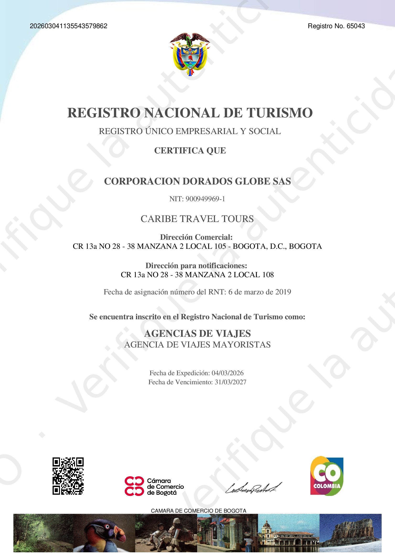 Certificado RNT mayorista (documento informativo)